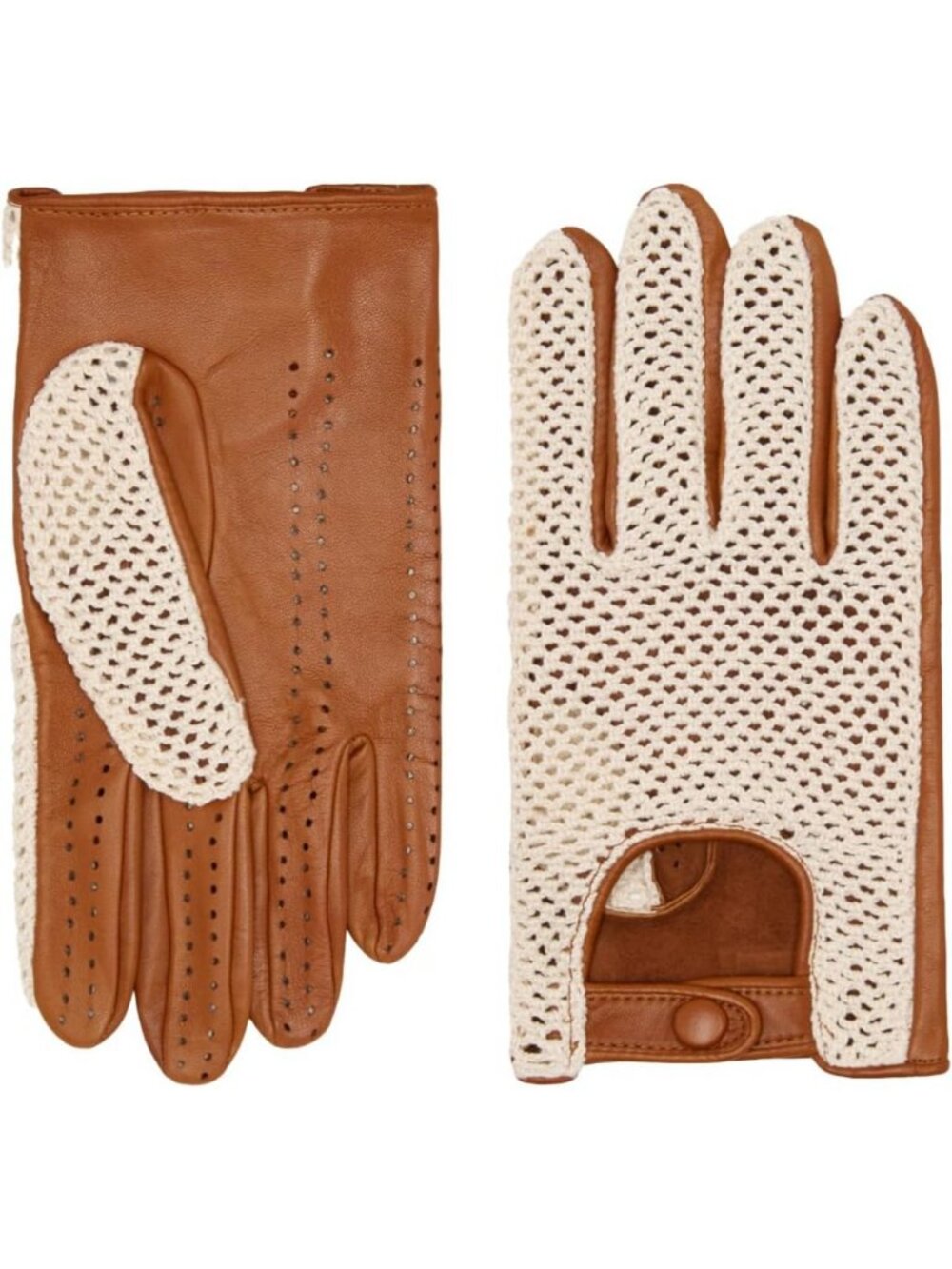 Hand-Sewn Italian Crochet Driving Gloves - Luxurious Cognac Lambskin Leather